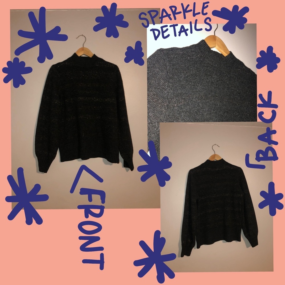 MARLED METALLIC KNITTED MOCK NECK WITH PILLOW SLEEVES